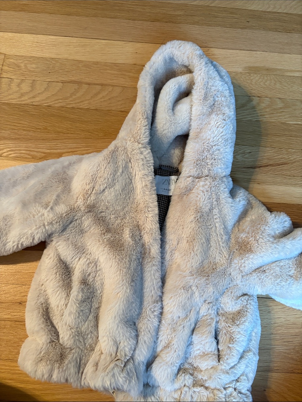Zara Kids Cream Plush Hooded Puffer Jacket